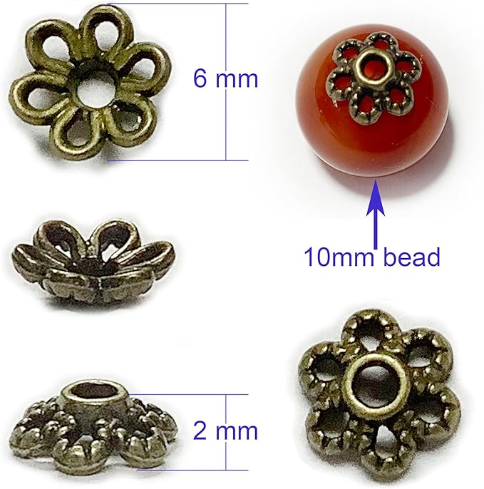 Heather's cf Flower Bead Caps Custom Fancy Charm Jewelry Making Spacer Kit Findings Bulk Vintage for Bracelets Earrings Necklaces Rings Beading Supplies Craft Non Tarnish DIY (Tiny Brass - 500 Pcs)