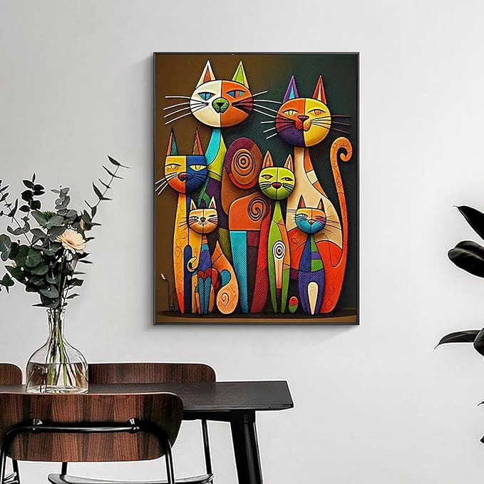 mrpwnle Cat Diamond Painting Kits for Adults Beginners, DIY Cute Cat Diamond Art Kits for Adults 5D Full Drill Diamond Art Dots Gem Paintings Kit for Festival Home Wall Decor 12x16inch