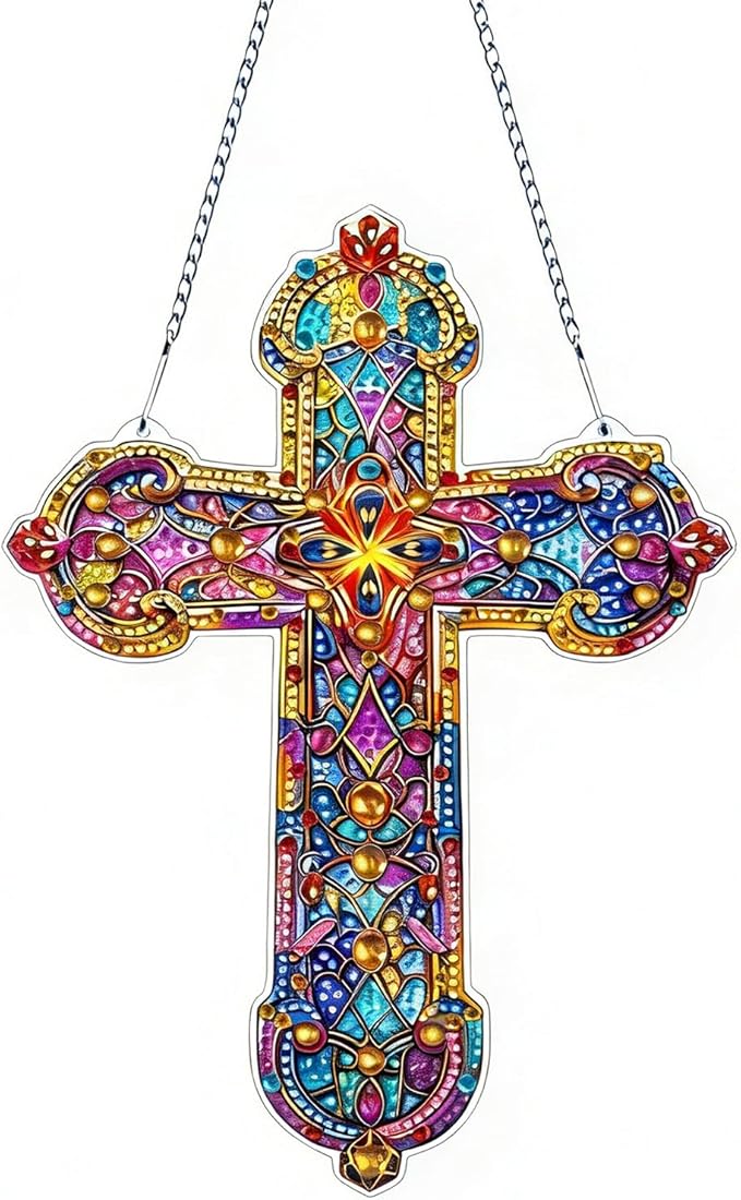 IASINN Cross Diamond Painting Pendant 5D Diamond Art Painting Kits for Adults Beginners, Special Shape Crystal Diamond Crafts Ornament Hanging Sign for Home Wall Window