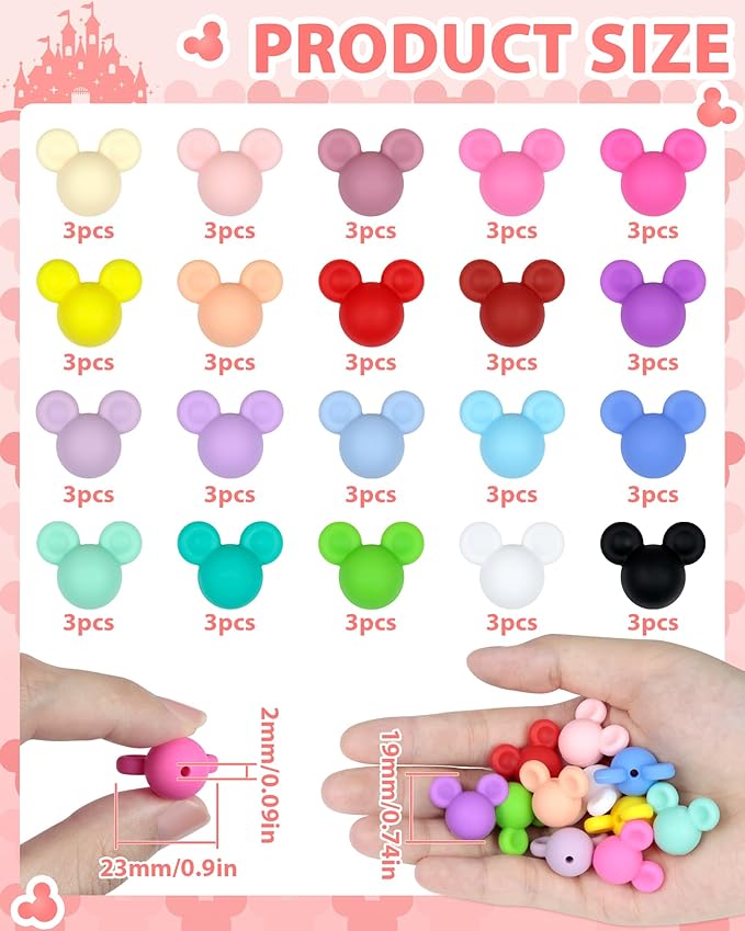60 PCS FIVEIZERO Focal Beads - Mouse Focal Beads, Mouse Head Silicone Focal Bead for DIY Keychains, Bracelets, Necklaces, Pens, Lanyard Making - Ideal for Crafts and Jewelry Making Projects