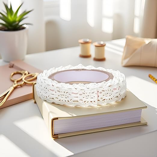 1 Roll 1.7m White Trim Ribbon Tape Self-Adhesive Decorative Lace Fabric Washi Tapes Striping Masking Tapes Decorative Sticker White Durability Lace Washi Tape,Arts and Crafts Tape
