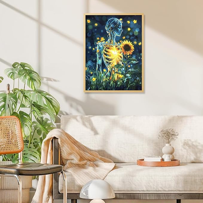Camocin Diamond Art Kits for Adults Skull, 5D Sunflower Diamond Painting Kits for Adults Beginners, DIY Flowers Full Round Dots Drill Gem Art Kit for Gift Home Wall Decor 12 x 16 Inch