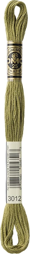DMC 117-3012 Six Strand Embroidery Cotton Floss, Medium Khaki Green, 8.7-Yard