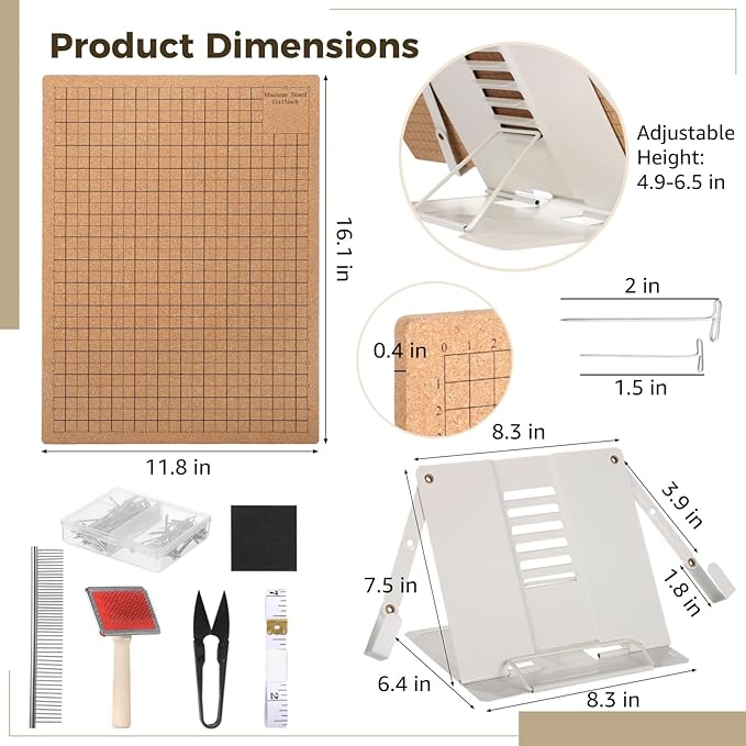 106 PCS Macrame Board Set, with 12x16 Inch Macrame Board Adjustable Holder with T Pins Double Sided Grids Bracelet Making Board with Brush Scissor Ruler Tools for Braiding Cording Creating (A)