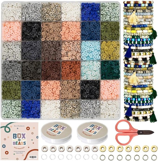 Box-O-Beads Earth Tones Clay Beads Bracelet Making Kit with 6000 Pieces - Premium Friendship Bracelet Kit for Jewelry Making - Creative Arts and Crafts Gift for Girls Ages 10-12