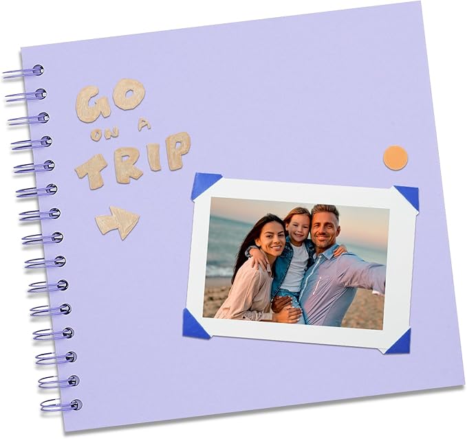 8X8 Inch DIY Scrapbook Photo Album, Kraft Blank Paper Scrap Book 40 Pages Memory Book for Wedding Family, Light Purple