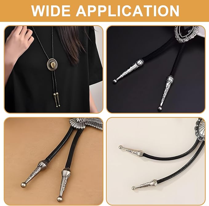 36 Pcs Bolo Tie Findings Kit with 12 Silver End Tips 12 Bronze End Tips 6 Silver Slides 6 Bronze Slides for Jewelry Making Cowboy Ties Necklace Ends DIY Accessories (36 Pcs Bolo Tie Findings Kit)