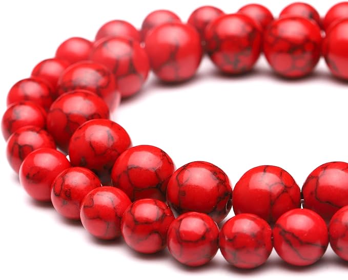 youngbling natural gemstone beads for jewelry making,10mm red turquoise polished round smooth stone,genuine real stone beads for bracelet necklace 15 inch(red turquoise,10mm)