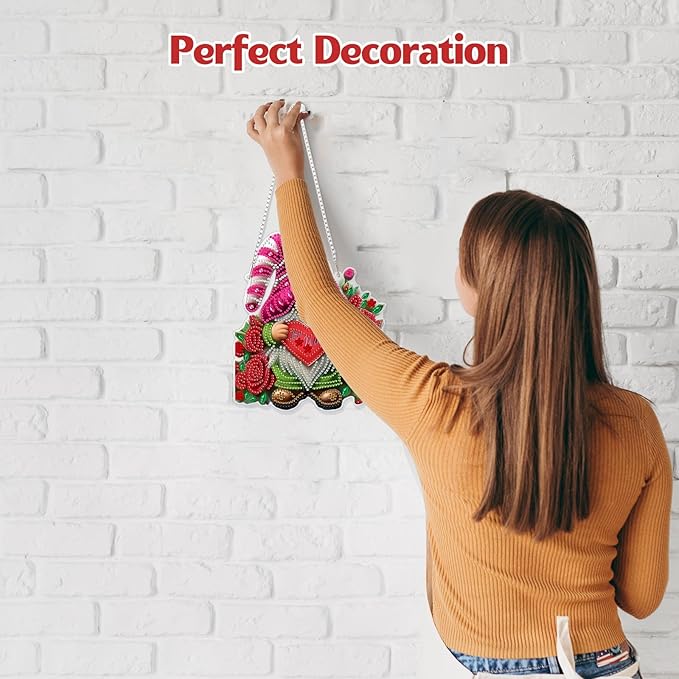 GHHKUD Hanging Diamond Art Christmas Gnome Pendants Kits, DIY Hanging Decoration Double Sided Diamond Pinting Ornaments for Adults Kids Gifts for Home Decor