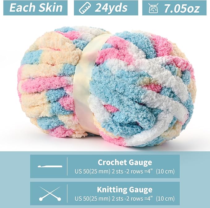 10 Pack Jumbo Chunky Yarn for Hand Knitting, Fluffy Chunky Chenille Yarn for Crocheting, Variegated Chunky Knit Baby Blanket Yarn, 240 yds /70.5 oz Super Bulky Yarn（Candy）