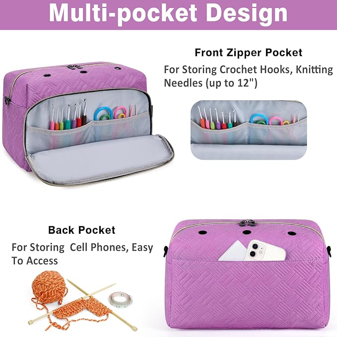 IBFUN Crochet Yarn Knitting Bag 2 Pcs Yarn Storage Organizer Crocheting Bags for Beginners with Shoulder Strap for Knit Accessories Needles Hooks