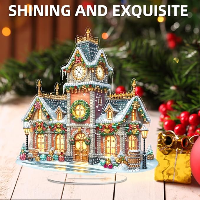 LAKEQUILL Christmas Diamond Painting Kits, Tabletop Ornament, Stand Up Diamond Art Desktop Kits for Home Office Decor, New Year Gift - Xmas Auditorium