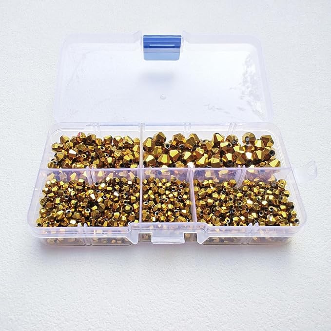 Bicone Glass Beads for Jewelry Making, Faceted Crytal Spacer Beads for Bracelet Necklace Earring (3mm 4mm 6mm 8mm Mixed Sizes, Deep Gold 1040pcs)
