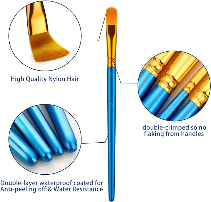 Paint Brushes Set, 20 Pcs Paint Brushes for Acrylic Painting, Oil Watercolor Acrylic Paint Brush, Artist Paintbrushes for Body Face Rock Canvas, Kids Adult Drawing Arts Crafts Supplies, Blue+Black
