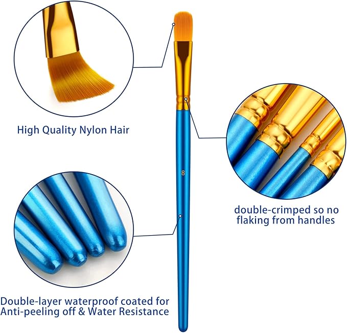Paint Brushes Set, 6Pack 60 Pcs Paint Brushes for Acrylic Painting, Oil Watercolor Acrylic Paint Brush, Artist Paintbrushes for Body Face Rock Canvas, Adult Drawing Arts Crafts Supplies, Blue