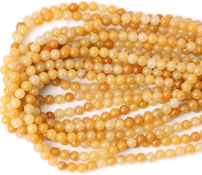 cheavian 60pcs 6mm natural yellow jade gemstone round loose beads for jewelry making diy handmade materials 1 strand 15"