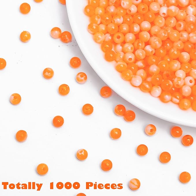 bonny boxx 1000pcs 6mm orange jade round beads, smooth acrylic balls, plastic resin gumball bubblegum chunky beads for necklace & bracelet making, crafting supplies