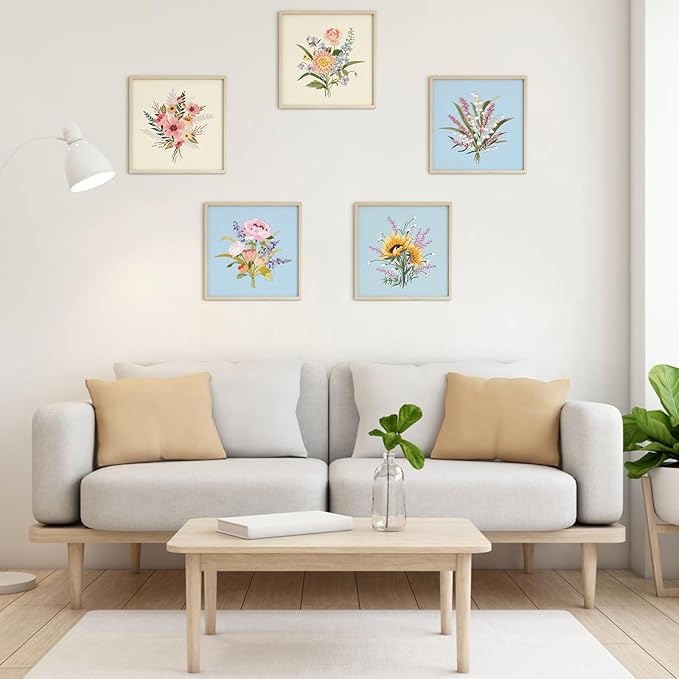 ERKOON Embroidery Kit for Beginners, 5 Sets Flower Cross Stitch Set for Adults Include Embroidery Cloth Hoops Threads for Craft Lover Hand Stitch with Skill Techniques (Bouquet)