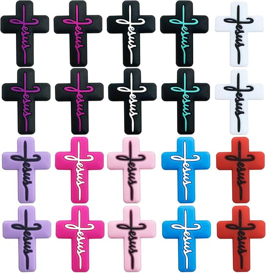 20PCS Silicone Focal Beads for Pens - Jesus Faith Charms Keychain Making Kit - Assorted Shapes for Beaded Pen Characters (Jesus Silicone)