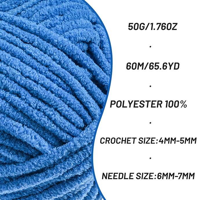 2 Pack Fluffy Velvet Yarn for Crocheting，Baby Blanket Yarn for Crocheting Soft，100g(131yds) Amigurumi Yarns，Plush Chenille Crochet Yarns，Puzzle Yarn for Crochet Weaving Craft(2 Blue)