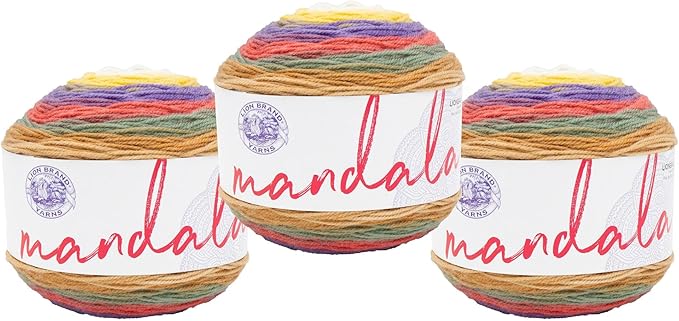 Lion Brand Yarn, Mandala DK Lightweight Yarn for Knitting, Crochet, and Crafts, Moomba, 3 Pack, Self-Striping Acrylic Fiber for Baby Blankets, Multicolor Shawls and Variegated Cardigans