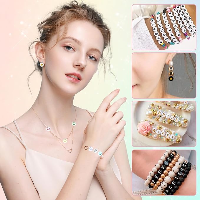 Amaney 1500 Pieces 6 Colors 4x7mm Round Acrylic Alphabet Letter Beads A-Z Mixed and Crystal Line for Jewelry Making