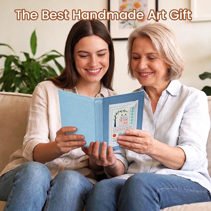 Drawnby Embroidery Stitch Book Kit, Large Size Stitch Book with Full Sewing Tools and Instructional Tutorial, Embroidery Kit for Beginners, Gift for Craft Lovers and Sew Enthusiast