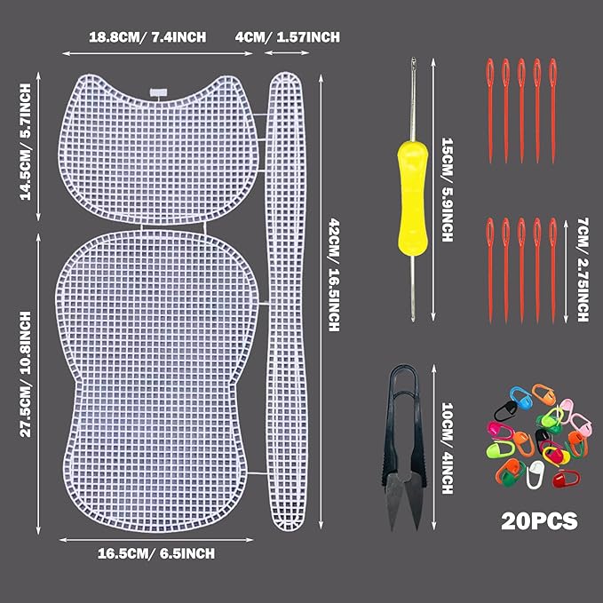 Allazone 59 PCS Mesh Plastic Canvas Sheets Kit Including 24 PCS Clear Plastic Canvas, 12 Color Acrylic Yarn for DIY Crafts Embroidery Cross Stitch, Acrylic Yarn Crafting, Knit and Crochet Projects