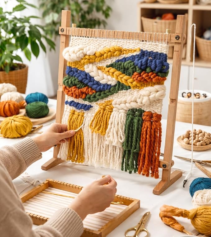 Large Wooden Weaving Loom Kit for Beginners | Adjustable Vertical Loom Frame with Tools | DIY Hand Weaving Craft Kit for Wall Art, Tapestry, and Yarn Projects (22.75 x 16.5 inches)