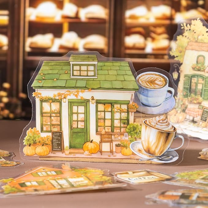 TIAMECH Encounter Cafe PET Stickers - 150 Pcs Silent Romantic Delicious Leisure Coffee Design, Waterproof Sticker for Journaling & Scrapbooking, Junk Journal Supplies, Ephemera & DIY Crafts