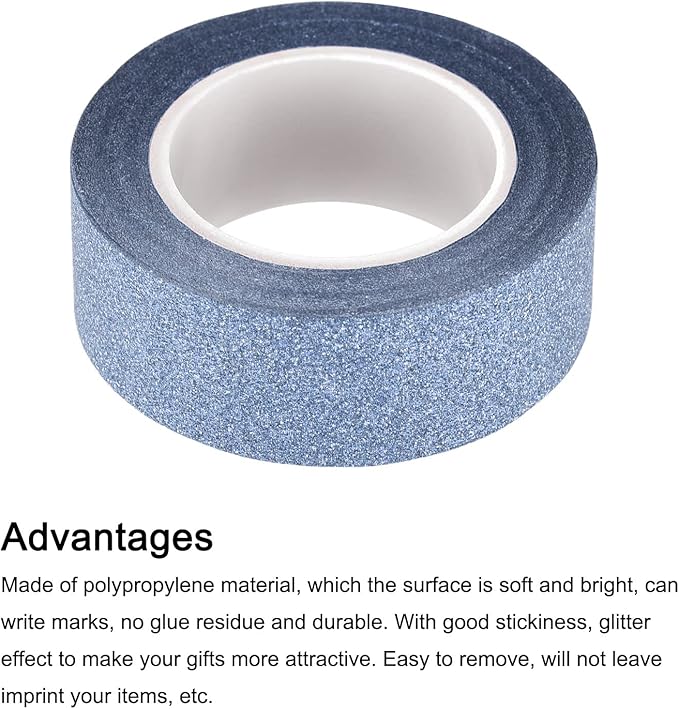 MECCANIXITY 0.6inch x 32.8ft Glitter Tape, Decorative Craft Tape Self Adhesive Stick 1.5cmx10m Blue for Scrapbook, DIY Arts, Gift Wrapping Pack of 3