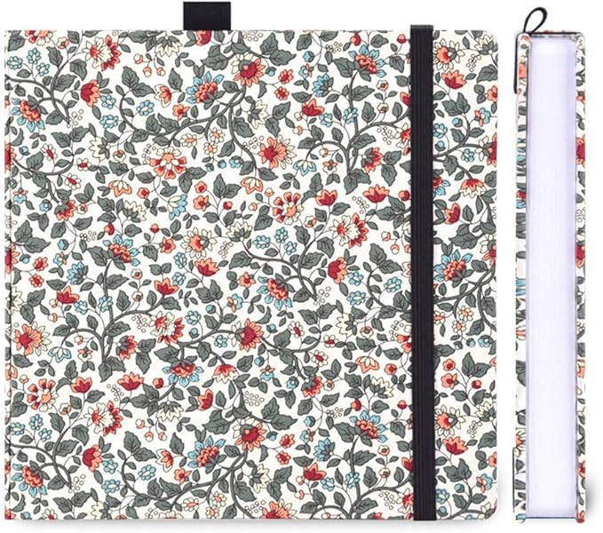 Mifuner Square 8.2x 8.2 165gsm Colored pencil paint Journal Hardbound 128pgs（64 Sheets Front Back Cold Pressed） Travel for Colored Pencil Sketch Doodles Handmade Cloth Cover Notebook Flowers