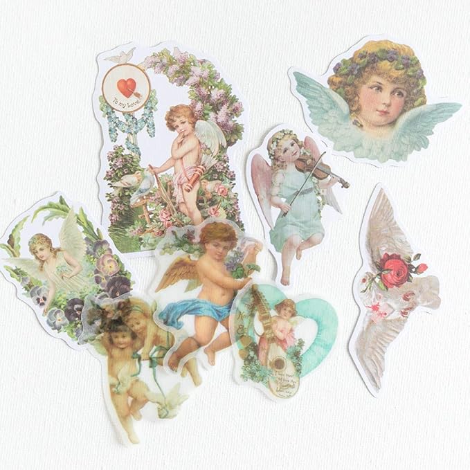 Alideco 80Pcs Vintage Vinyl Scrapbooking Stickers Packs,Kawaii Cute Angel Funny Aesthetic for Adult Girls Journaling Assorted Phone Adult Stickers