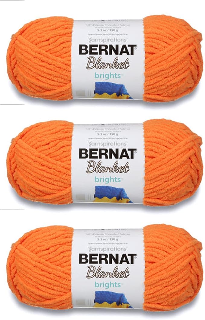 Bernat Blanket Brights Carrot Orange Yarn - 3 Pack of 150g/5.3oz - Polyester - 6 Super Bulky - 108 Yards - Knitting/Crochet