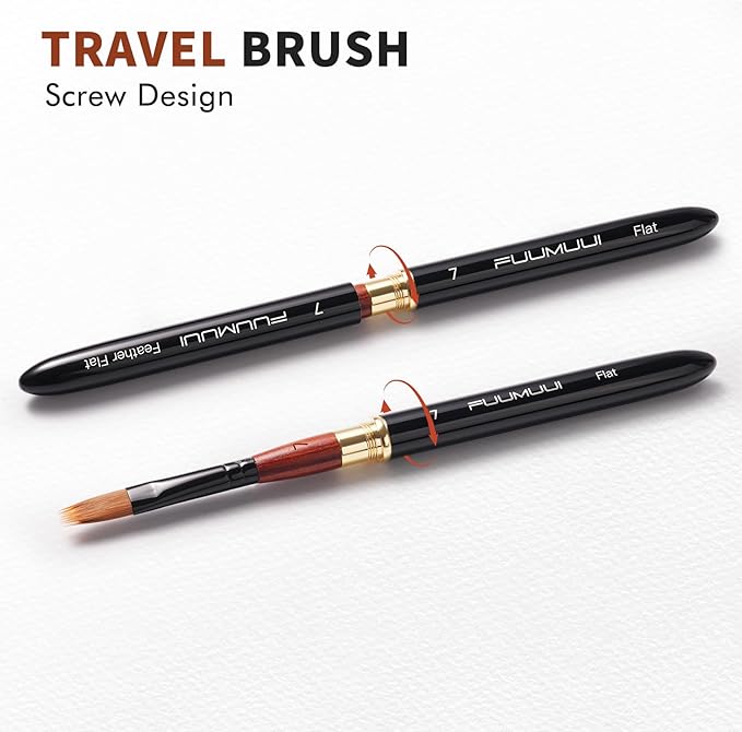 3pcs Dual-Tip Travel Watercolor Brushes - 6 Tip Styles, Fuumuui Sable Synthetic Squirrel Hair Travel Brushes Set with Leather Pouch Perfect for Watercolor Gouache Ink Painting