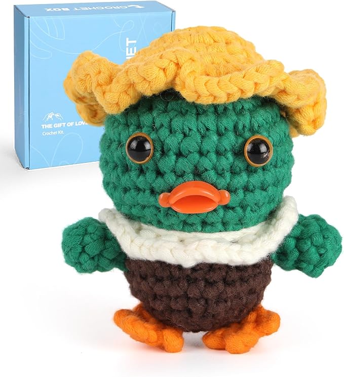 CrochetBox Crochet Kit for Beginner, Duck Easy Learn How to Crochet Stuffed Animals Gift for Adults and Teen(), Knitting Set with Yarn Hook Stitch-by-Stitch Video Tutorial(30%+ Yarn)