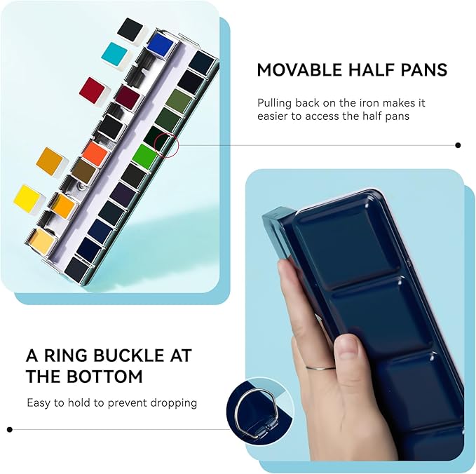 Paul Rubens Professional Watercolor Set - 24 Vibrant Ocean Colors for Seascape Painting, Artist-Grade Travel Watercolor Paints in Portable Metal Tin Box, Ideal for Artists, Beginners & Students