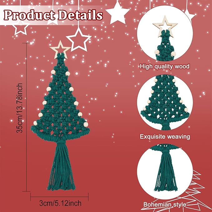 FREEBLOSS 4 Set Christmas Tree Macrame DIY Kit for Beginners Christmas Tree Hanging Ornaments for Holiday Wall Hanging, Come with Step by Step Tutorial