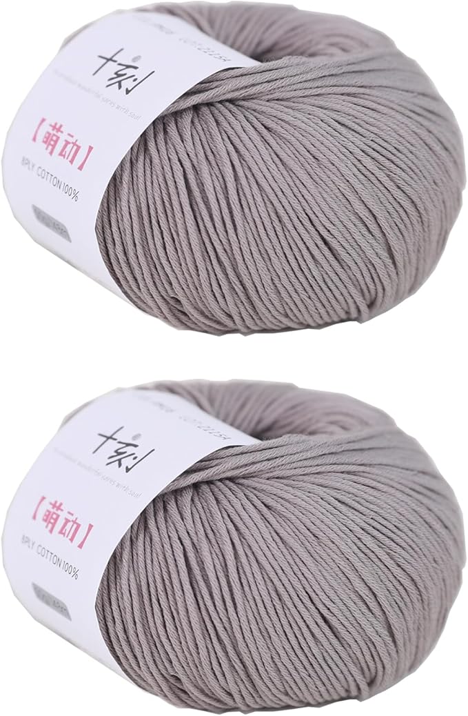 Fine Weight Knitted and Crocheted Cotton Yarn, 100% Long Staple Cotton Yarn, Baby Sports, 2 Packages of 100g/3.52oz (Per Skein 50g/162yards)-Phantom Grey