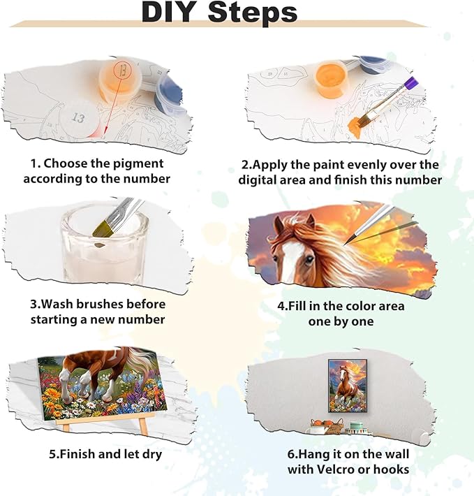 EOBROMD Framed Paint by Numbers Kits for Adults - Wooden Easel, Animal Horse DIY Kits Crafts for Beginner on Stretched Canvas, 3 Brushes and Acrylic Paint for Home Decor 10x14 Inch