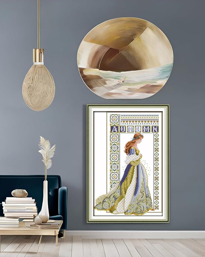 CaptainCrafts Cross Stitch Stamped Cross Stitch Kits Pre-Printed 11CT Cloth Embroidery Kit Needlecrafts (Autumn Angel, Preprint Stamped 11CT)
