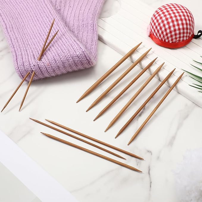 55 PCS Double Pointed Knitting Needles Set, 11 Sizes Wooden Bamboo Knitting Needles Kit, 13cm/5.1in Wood Straight Crochet Needle for Beginners Making Sweater Scarf Sock Shawl Weave