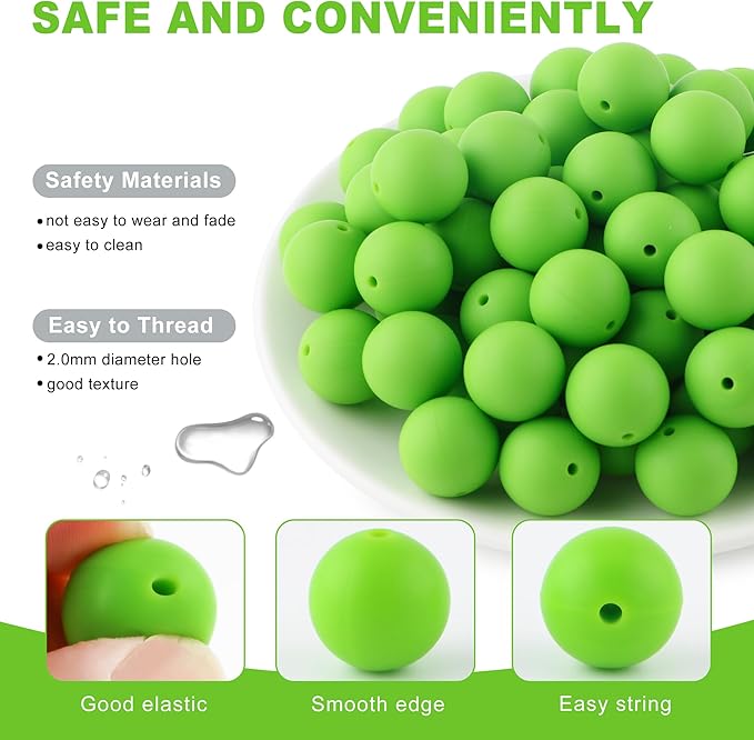 65Pcs 19mm Silicone Beads for Keychain Making Bracelet Necklace, Bulk Round Silicone Beads for Pens（Chartreuse）