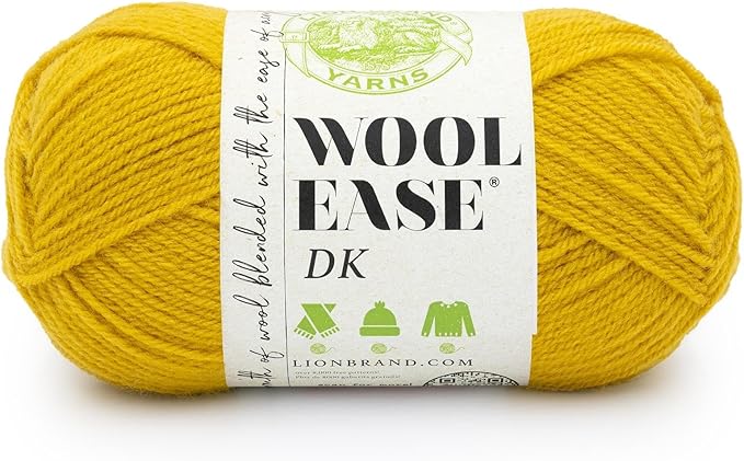 Lion Brand Yarn, Acrylic Wool Blend Wool-Ease DK Yarn for Knitting, Crocheting, and Crafts, Goldenrod, 1 Pack