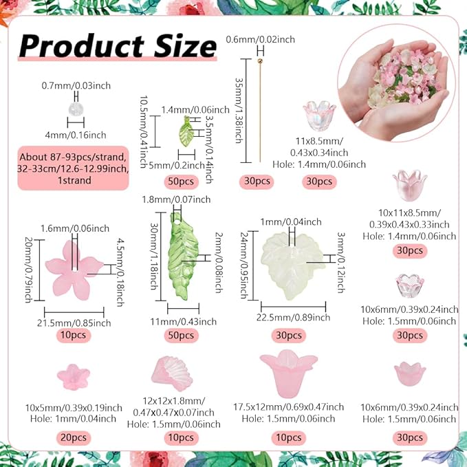 NBEADS 417 Pcs Acrylic Assorted Beads Kit, Frosted Flower Beads Caps Maple Leaf Acrylic Pendants Leaf Loose Beads Earring Making Kit with Faceted Glass Beads Brass Ball Pins for Jewelry Making