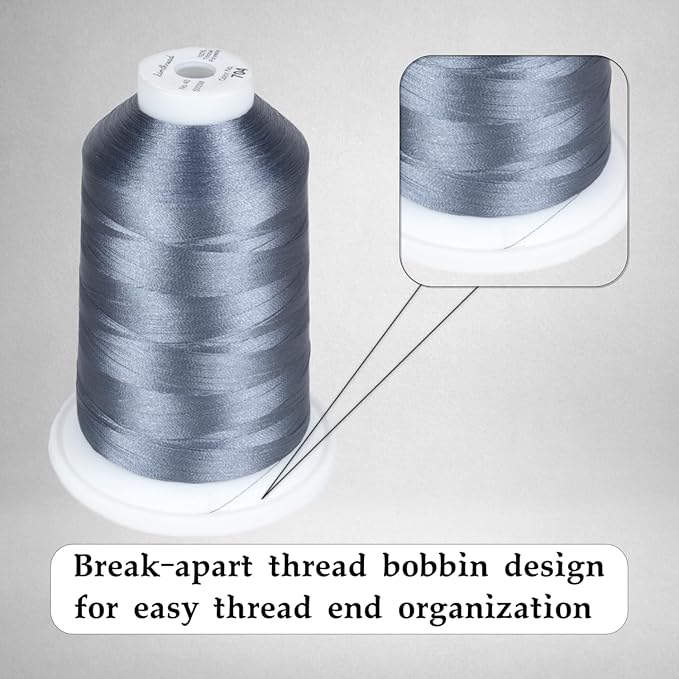 Simthread Trilobal Polyester Thread – 5000M (5500yds) No.40 – Super Sheen, Tangle-Free – Built-in Thread Lock Spool – Compatible with Brother, Singer, Janome & More, Pewter-704