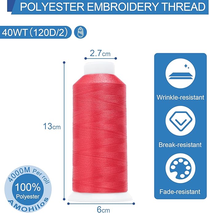High Tenacity Polyester Embroidery Machine Thread 40WT(120D/2) 4000M Per Spool for Commercial and Domestic Embroidery Machine (Honeysuckle-1707)