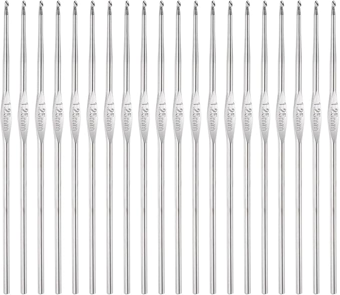 uxcell 20Pcs Crochet Hook Stainless Steel 1.25mm Metal Knitting Needles for DIY Craft Lace Yarn