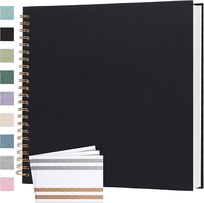 Scrapbook Photo Album 12x12 Inches 80 Pages Hardcover Kraft Paper Linen Cover Scrap Book Memory Book DIY Scrapbook Albums for Wedding Baby Boyfriend Travel Anniversary Family, Black