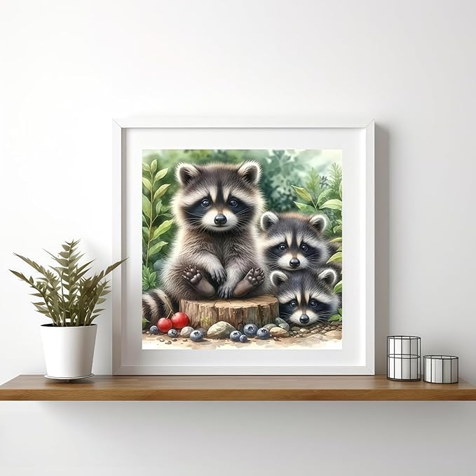 BYGFHLYW 5D Animals Diamond Painting Kits for Adults, Raccoon Family Diamond Art Kits for Adults Beginner, DIY Full Drill Diamond Dot Gem Painting for Home Wall Decor 13.78x13.78inch